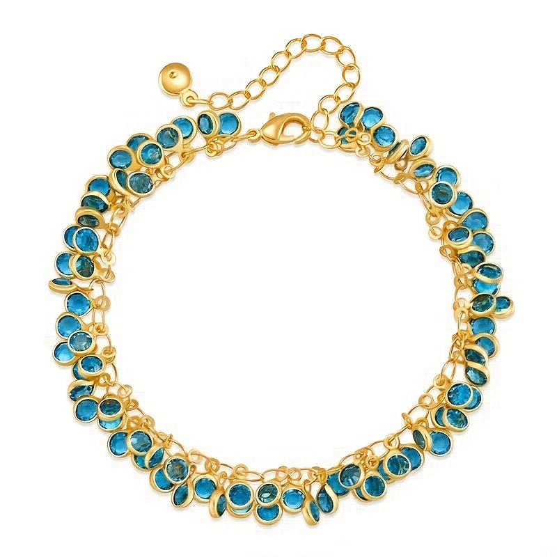 Stylish Women's Multi-Layer Chain Bracelet, Blue Geometric
